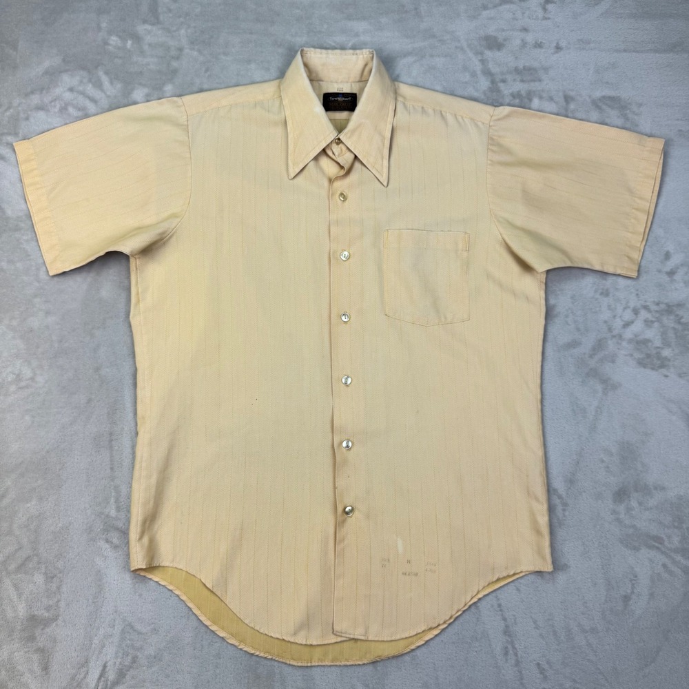 Vintage 60s Towncraft Penneys Penn Prest Mens M Short Sleeve Button Shirt Yellow